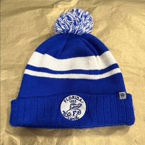 Florida Gator Blue and White Pom-Pom Beanie